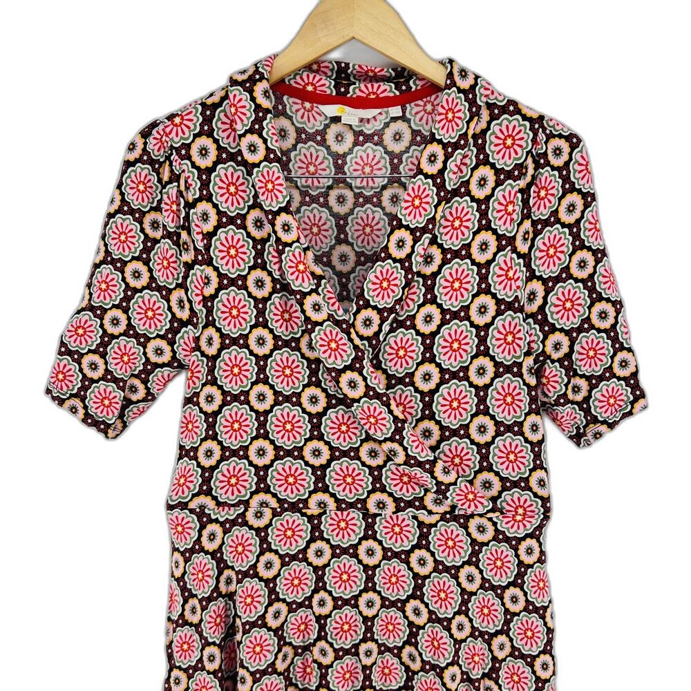 Boden Multicolored Geometric Floral Print Midi Dress Boho Retro Style Sz 10R